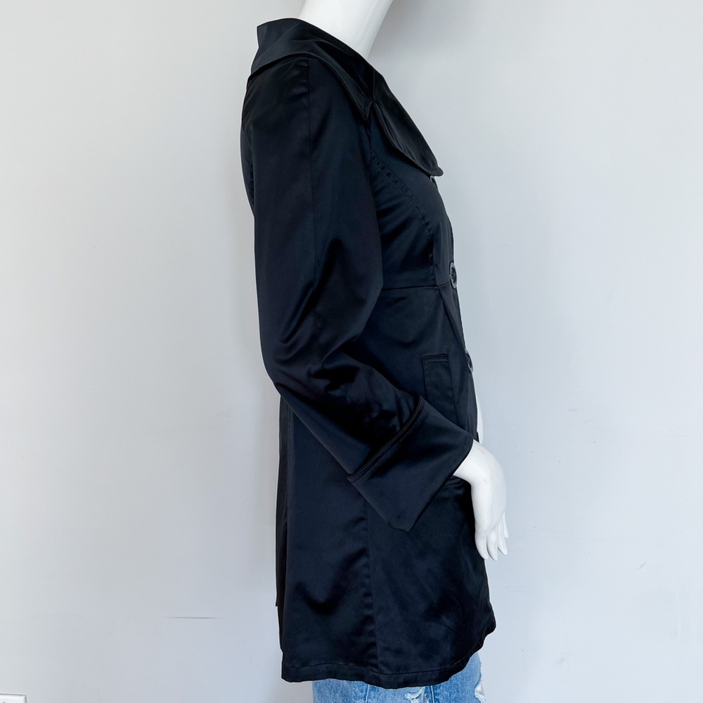 Motivi | Black Satin Peacoat Empire Waist Overcoat Jacket Fitted Dress Coat US4 - Picture 5 of 10